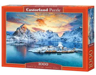 puzzel natuur 1000 stukjes zonsopgang Sakrisoy Noorwegen. fra Castorland, Flerfarvet-udgave – æske 2 af 2