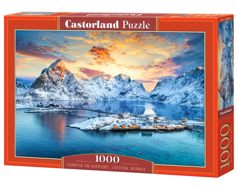 puzzel natuur 1000 stukjes zonsopgang Sakrisoy Noorwegen. fra Castorland, Flerfarvet-udgave – æske 2 af 2