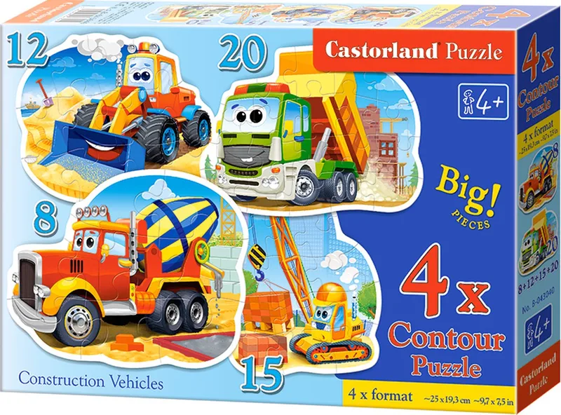 Puzzle 4w1 Contour Construction Vehicles van Castorland, editie Meerkleurig – doos