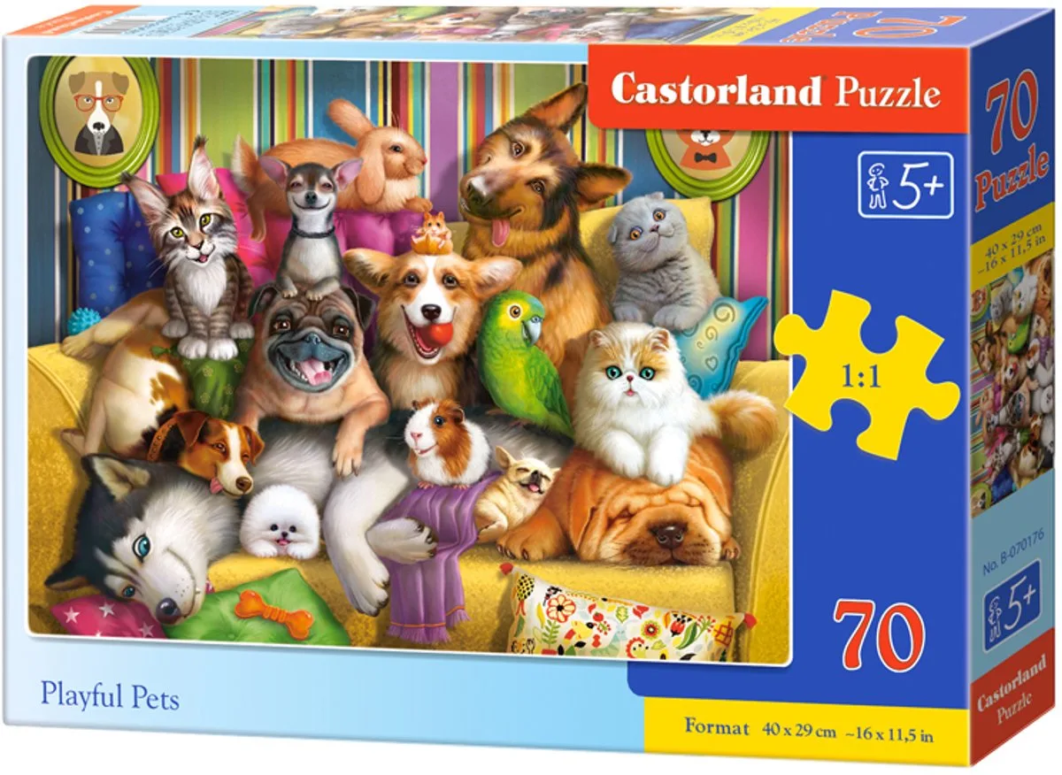 Puzzle 70 Playful Pets - Puzzel 70 Playful Pets fra Castorland – æske
