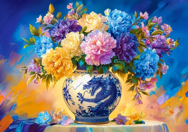 Puzzle Flowers in Chinese Porcelain - 500 à 999 pièces