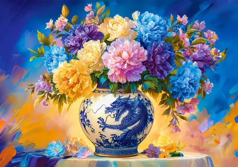 Puzzle Flowers in Chinese Porcelain - 500 à 999 pièces de Castorland – boîte