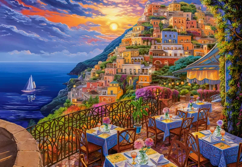 Puzzle Soirée Romantique à Positano - 1500 pièces van Castorland – doos