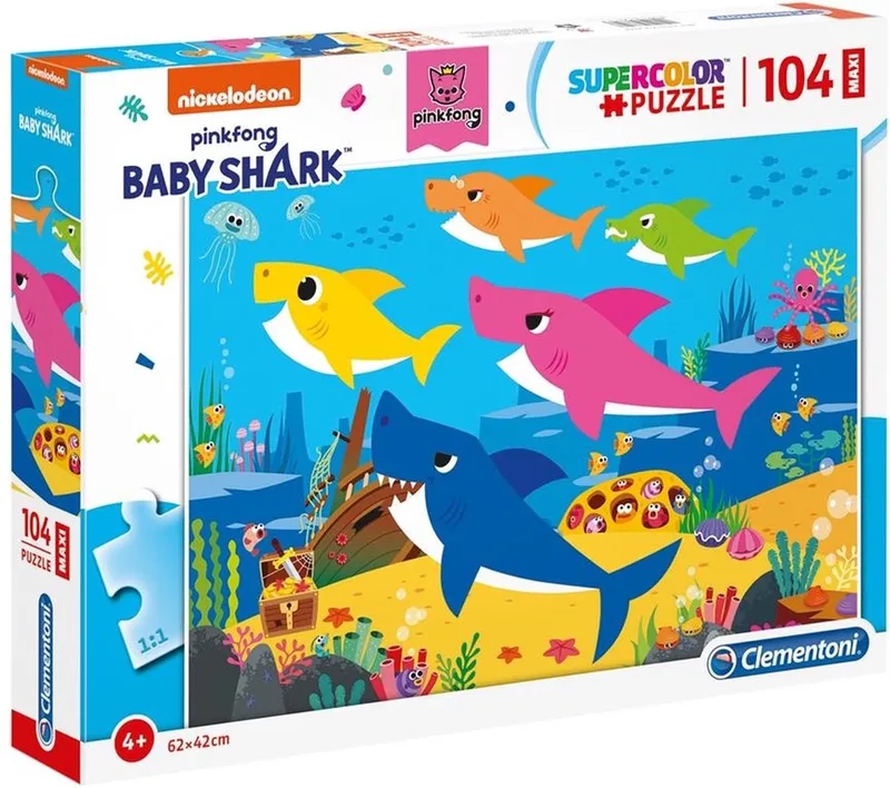 Baby Shark Puzzel 104st. van Clementoni, editie Meerkleurig – doos