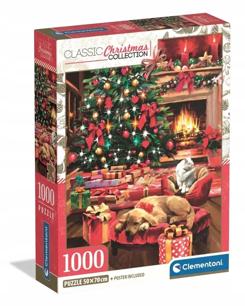 Clementoni 1000-delige Kerstpuzzel: Kerstmis bij het vuur van Clementoni – doos