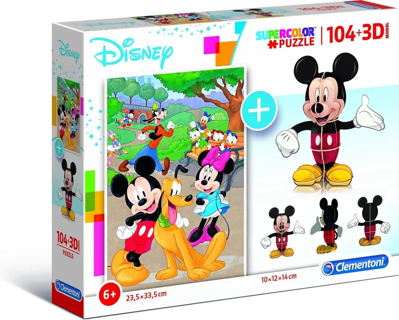 Clementoni - 104-delige Legpuzzel + 3D-model - Mickey - Disney, puzzels kinderen van Clementoni, editie Multi kleur – doos