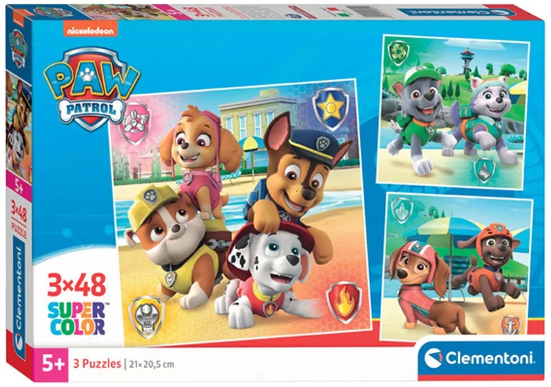 Clementoni - 3 Puzzels - Paw Patrol - 48 stukjes - Super Color - vanaf 5 jaar from Clementoni, Blue edition – box