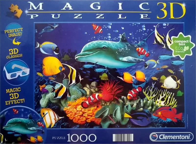 Clementoni 3D Magic Puzzel - Dolphin Reef - 1000 Stukjes van Clementoni, editie Blauw – doos