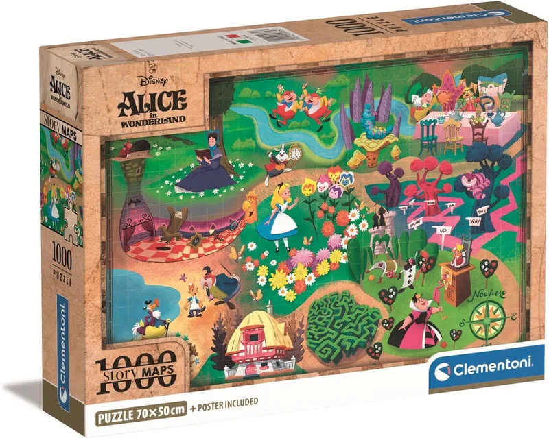 Disney Alice in Wonderland Legpuzzel - 1000 stukjes - 70x50 cm - Voor Volwassenen en Kinderen vanaf 14 jaar van Clementoni, editie Meerkleurig – doos