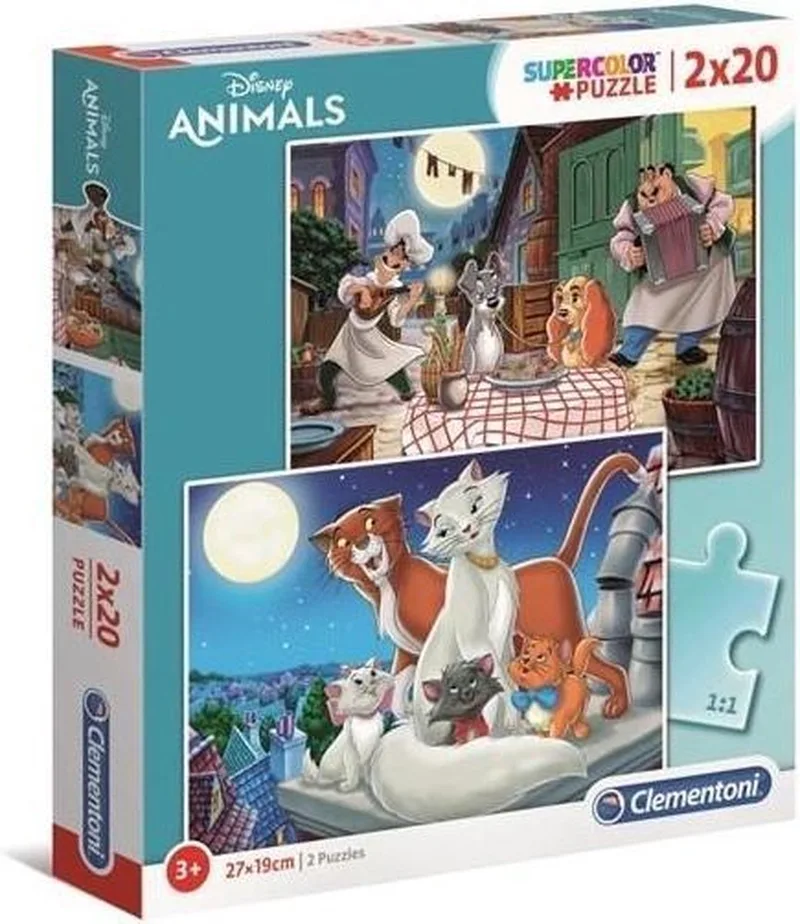 Disney Animals - Kinderpuzzel - 27 x 19 cm - 2 Puzzels - 20 Stukjes - Vanaf 3 jaar von Clementoni, Ausgabe Mehrfarbig – Schachtel