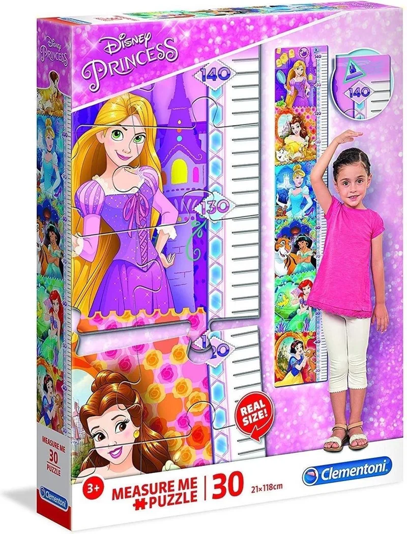 Disney Princess - Measure Me - Kinderpuzzel - 21 x 118 cm - 30 Stukjes - Vanaf 3 jaar van Clementoni, editie Meerkleurig – doos