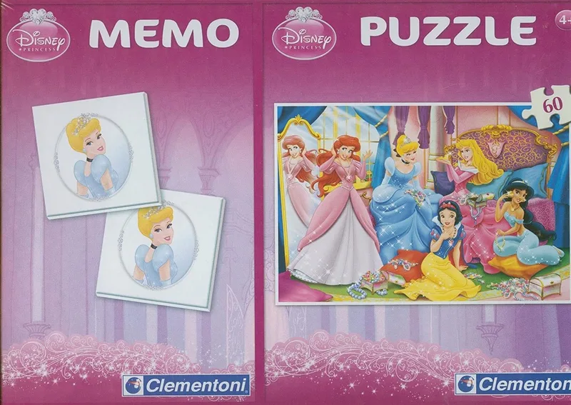 Disney Prinsessen Memo Puzzel 60 Stukjes van Clementoni, editie Paars – doos