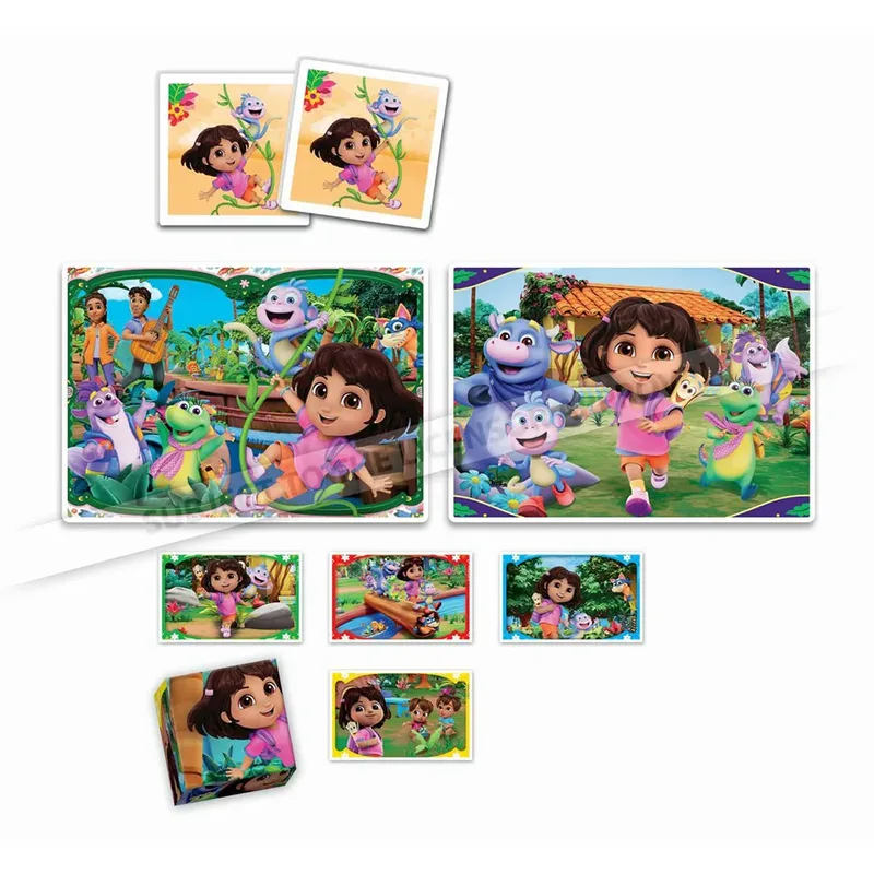 Dora The Explorer - Edukit 4 in 1 spellen - 2 puzzels, blokkenset en memory spel - Vanaf 3 jaar van Clementoni, editie Meerkleurig – doos 4 van 6