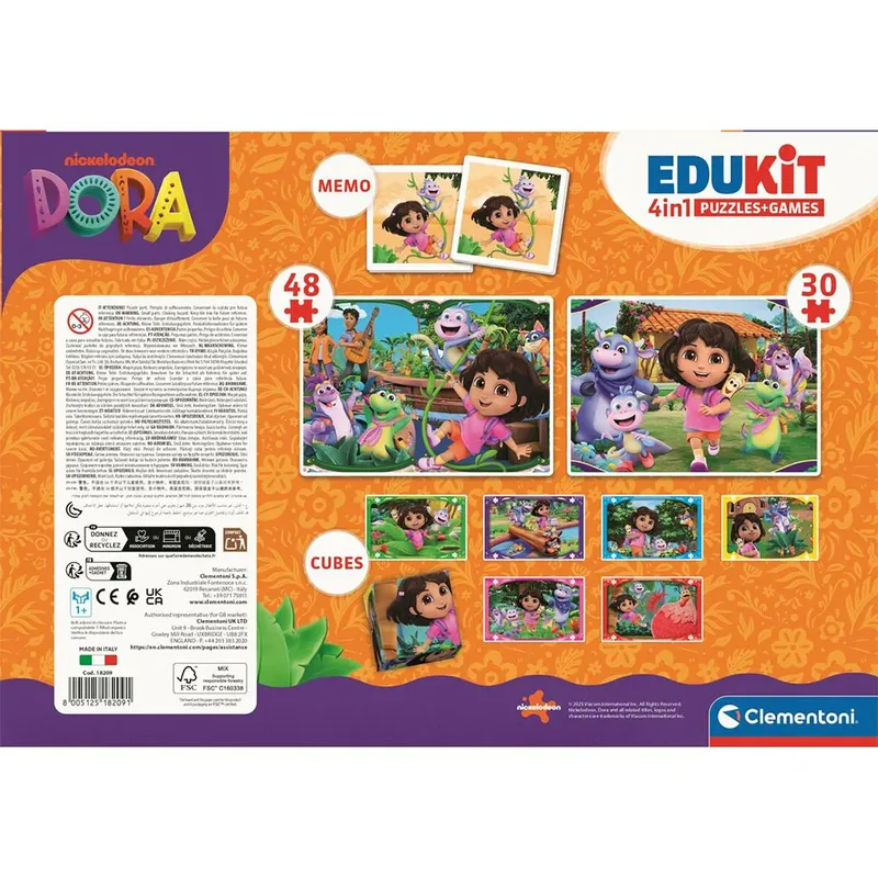 Dora The Explorer - Edukit 4 in 1 spellen - 2 puzzels, blokkenset en memory spel - Vanaf 3 jaar van Clementoni, editie Meerkleurig – doos 3 van 6