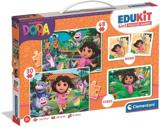 Dora The Explorer - Edukit 4 in 1 spellen - 2 puzzels, blokkenset en memory spel - Vanaf 3 jaar van Clementoni, editie Meerkleurig – doos 1 van 6