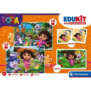 Dora The Explorer - Edukit 4 in 1 spellen - 2 puzzels, blokkenset en memory spel - Vanaf 3 jaar van Clementoni, editie Meerkleurig – doos 5 van 6