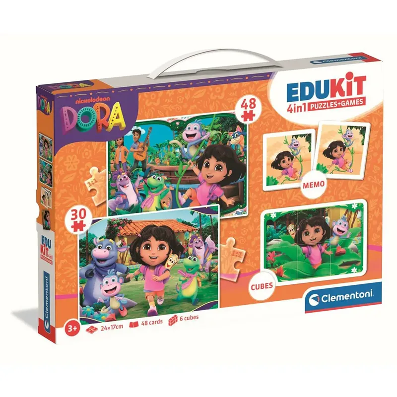 Dora The Explorer - Edukit 4 in 1 spellen - 2 puzzels, blokkenset en memory spel - Vanaf 3 jaar van Clementoni, editie Meerkleurig – doos 2 van 6