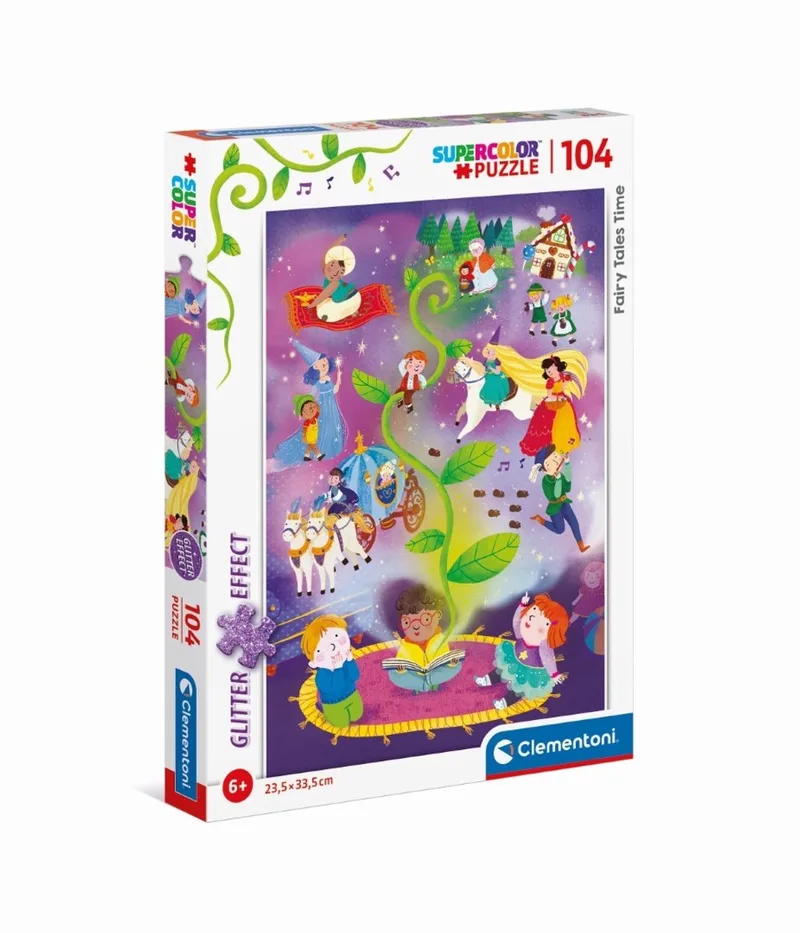 Fairy Tales Time - Glitter Effect - Kinderpuzzel - 23.5 x 33.5 cm - 104 Stukjes - Vanaf 6 jaar van Clementoni, editie Multi-coloured – doos