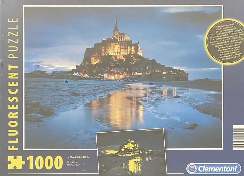 Fluoriserende puzzel 1000 Le mont Saint-Michel van Clementoni, editie Alle kleuren – doos