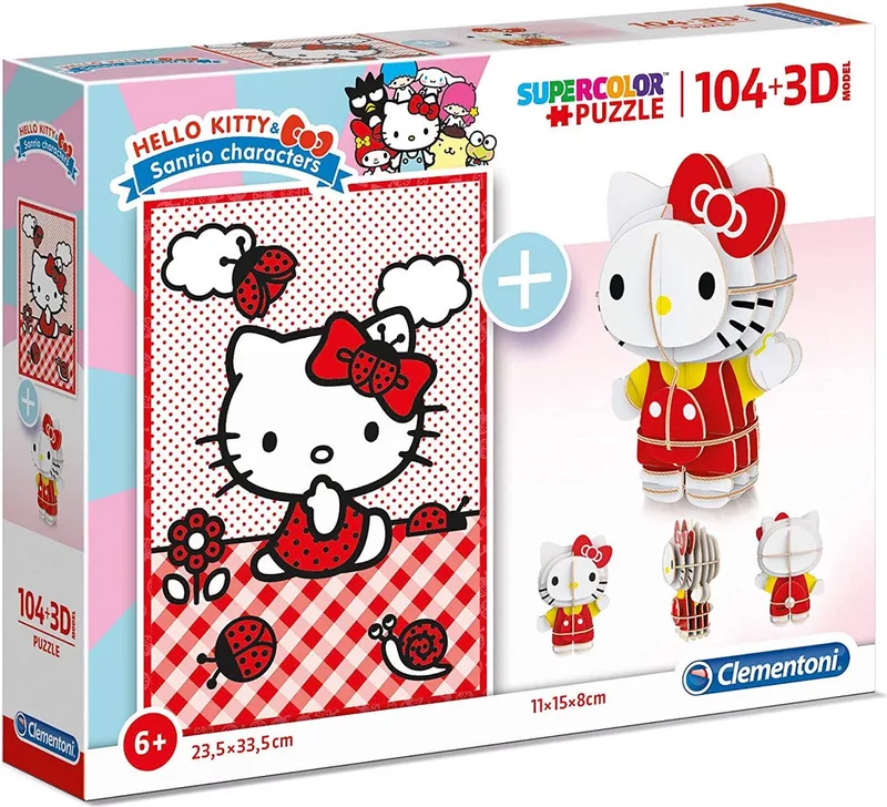 Hello Kitty - Met 3D-model - Kinderpuzzel - 23.5 x 33.5 cm - 104 Stukjes - Vanaf 6 jaar from Clementoni, Multicolour edition – box