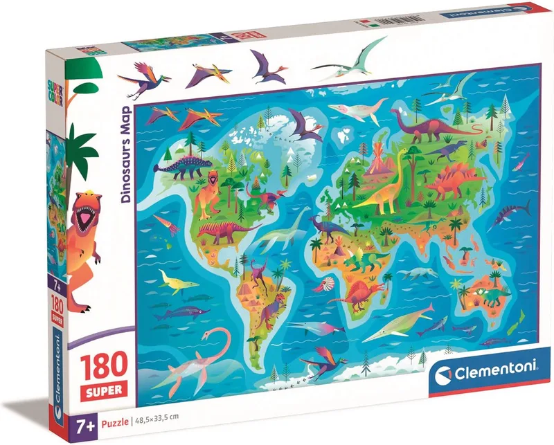 le Puzzle européen Made in Italie Puzzle La Carte des Dinosaures - 150 à 199 pièces de Clementoni, édition Multicolore – boîte 1 sur 2