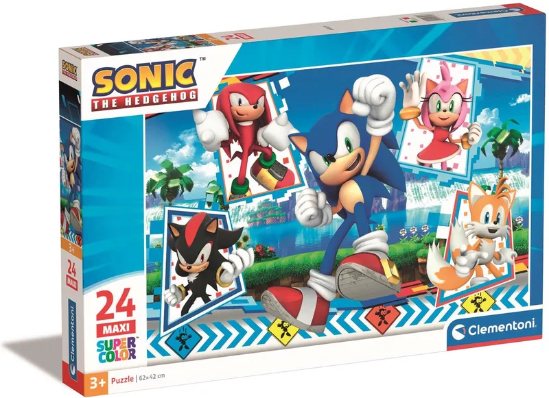 Kinderpuzzel - 24 Maxi Stukjes - Sonic - Puzzel Vanaf 3 Jaar van Clementoni, editie Meerkleurig – doos