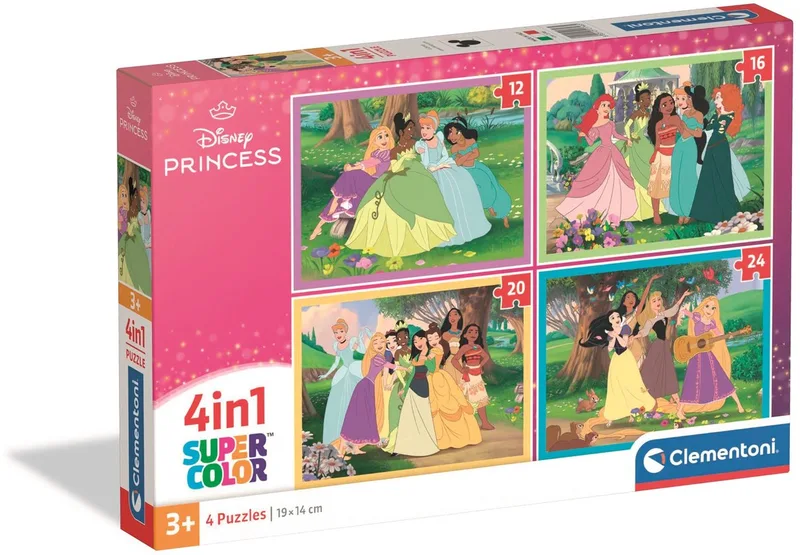 Kinderpuzzel 4 in 1 - Disney Princess - 12, 16, 20 en 24 Stukjes - Puzzel Vanaf 3 Jaar van Clementoni, editie Meerkleurig – doos