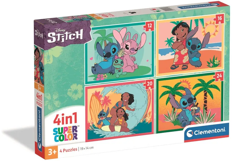 Kinderpuzzel 4 in 1 - Stitch - 12, 16, 20 en 24 Stukjes - Puzzel Voor Kinderen - Vanaf 3 Jaar van Clementoni, editie Meerkleurig – doos