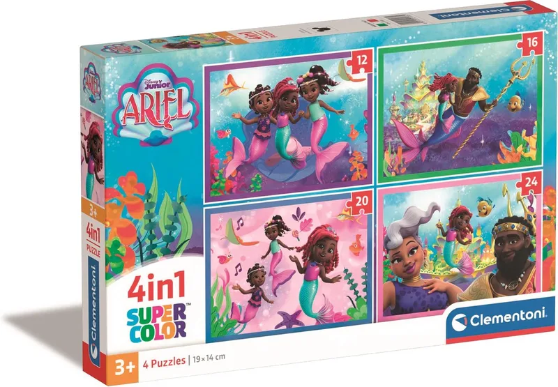 Kinderpuzzel 4in1 - Disney Ariel - 12, 16, 20 en 24 Stukjes - Vanaf 3 Jaar from Clementoni, Multicolour edition – box