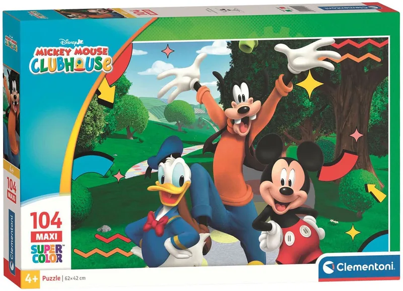Kinderpuzzel Mickey Mouse Club House - Puzzel 104 Maxi Stukjes - Speciale Effecten - Disney Legpuzzel - Puzzels voor Kinderen vanaf 4 Jaar van Clementoni, editie Meerkleurig – doos