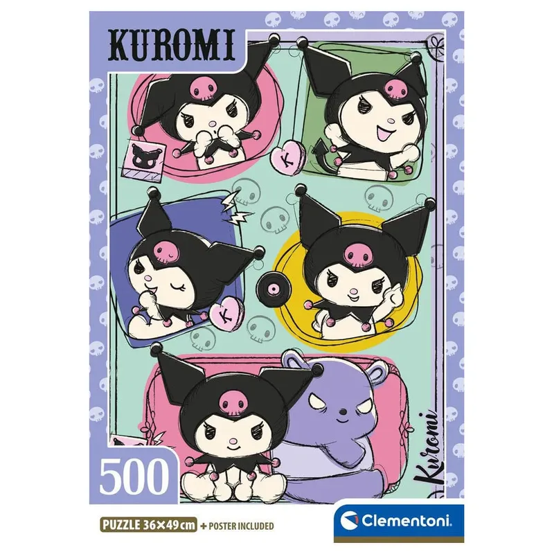 Kuromi Puzzel 500 Stukjes - Sanrio Kinderpuzzel - Compact Box - Kawaii Legpuzzel voor Meisjes vanaf 10 Jaar van Clementoni, editie Meerkleurig – doos 2 van 3