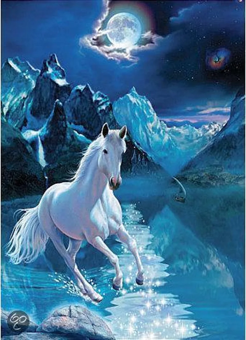 Legpuzzel - 1000 stukjes - Fluoriserend - The White Stallion, Lassen- Clementoni puzzel van Clementoni, editie Blauw – doos