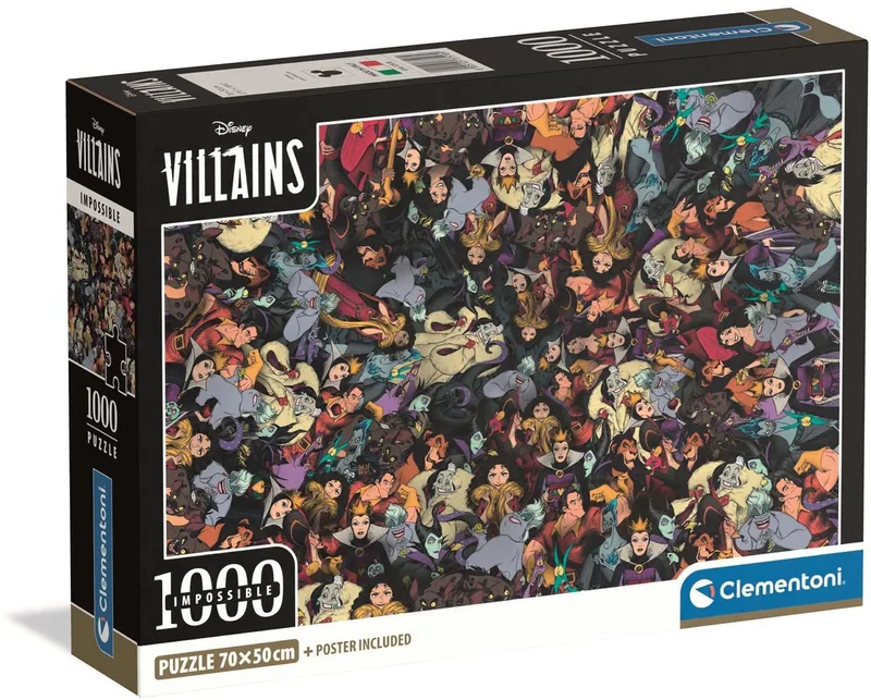 le Puzzle européen Made in Italie Puzzle Impossible - Disney Villains - 1000 pièces de Clementoni, édition Multicolore – boîte