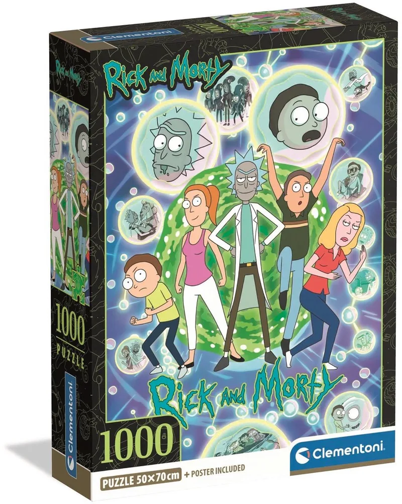 Legpuzzel Rick and Morty - Puzzel 1000 Stukjes - Jigsaw Puzzle - Compact Box - Legpuzzels en Puzzels voor Volwassenen fra Clementoni, Flerfarvet-udgave – æske 1 af 3