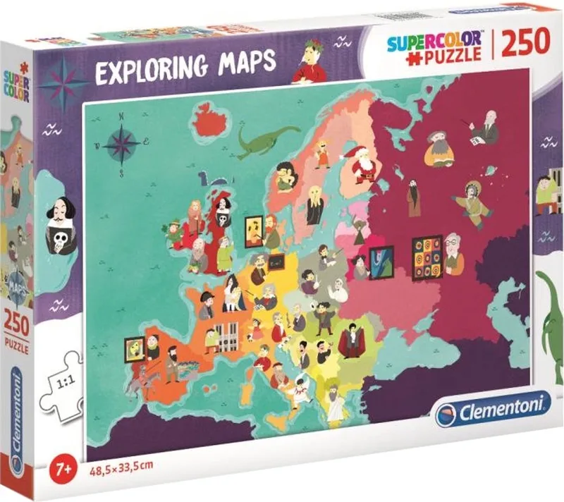 Legpuzzel - Supercolor Puzzel Collectie - Exploring Maps, Monuments - 250 Stukjes, puzzel kinderen van Clementoni, editie Multi kleur – doos