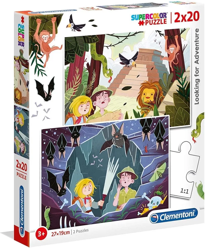 Looking for Adventure - Kinderpuzzel - 27 x 19 cm - 2 Puzzels - 20 Stukjes - Vanaf 3 jaar from Clementoni, Multicolour edition – box