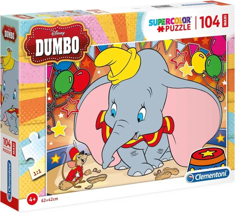 Maxi Supercolor Legpuzzel Dumbo 104 Stukjes van Clementoni, editie Meerkleurig – doos