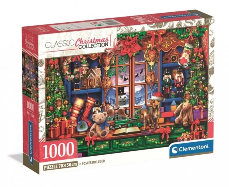 Merkloos Kerstpuzzel 1000 stukjes - Sfeervol winterlandschap van Clementoni, editie Meerkleurig – doos