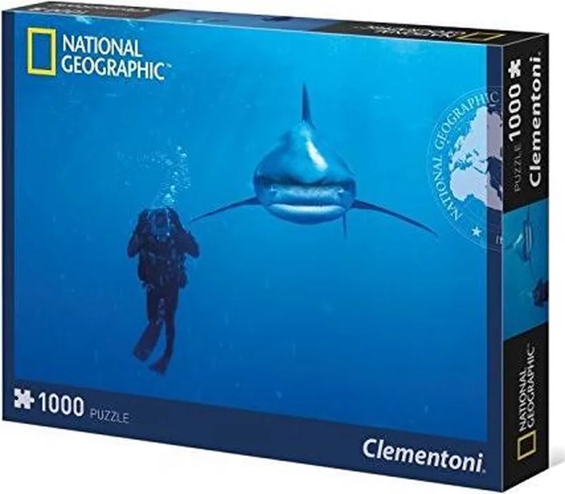 National Geographic Legpuzzel Whitetip Shark 1000 Stukjes – 69x50x1cm | Puzzle Haai | Hobbypuzzel Diepzee van Clementoni, editie Blauw – doos