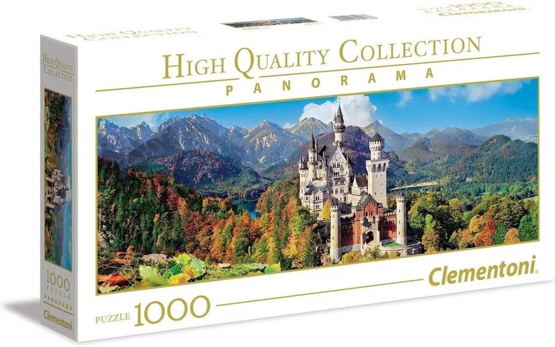 Panorama High Quality Collectie puzzel - Het kasteel Neuschwanstein - 1000 stukjes, puzzel volwassenen van Clementoni, editie Multi kleur – doos