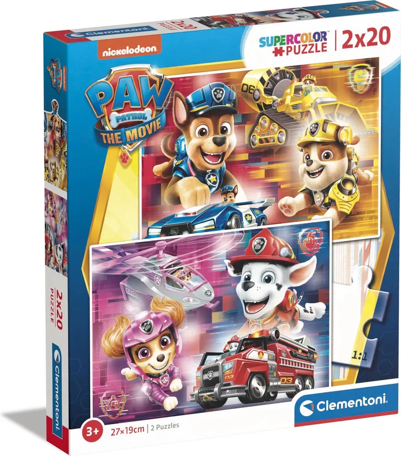 Paw Patrol The Movie Puzzel 2x20 Stukjes van Clementoni, editie Meerkleurig – doos