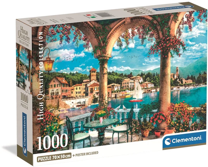 Puzzel - 1000 Stukjes - Balkon Uitzicht op Meer van Como - Puzzel Voor Volwassenen - High Quality Collection de Clementoni, édition Multicolore – boîte