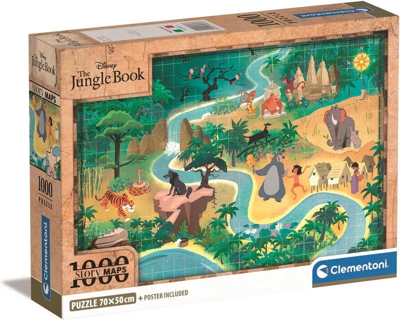 Puzzel - 1000 Stukjes - Disney Jungle Book Story Map van Clementoni, editie Meerkleurig – doos