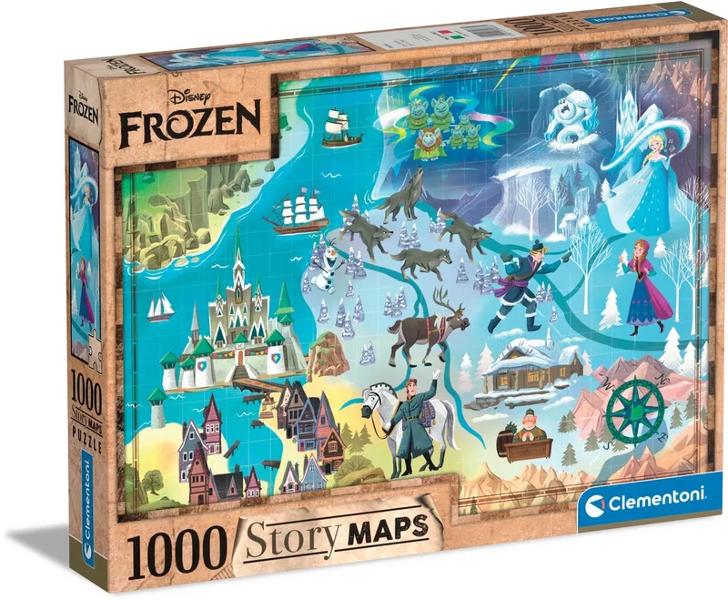 Puzzel 1000 Stukjes - Disney Maps Frozen - Puzzel Voor Volwassenen en Kinderen - 14-99 jaar van Clementoni, editie Multi kleur – doos