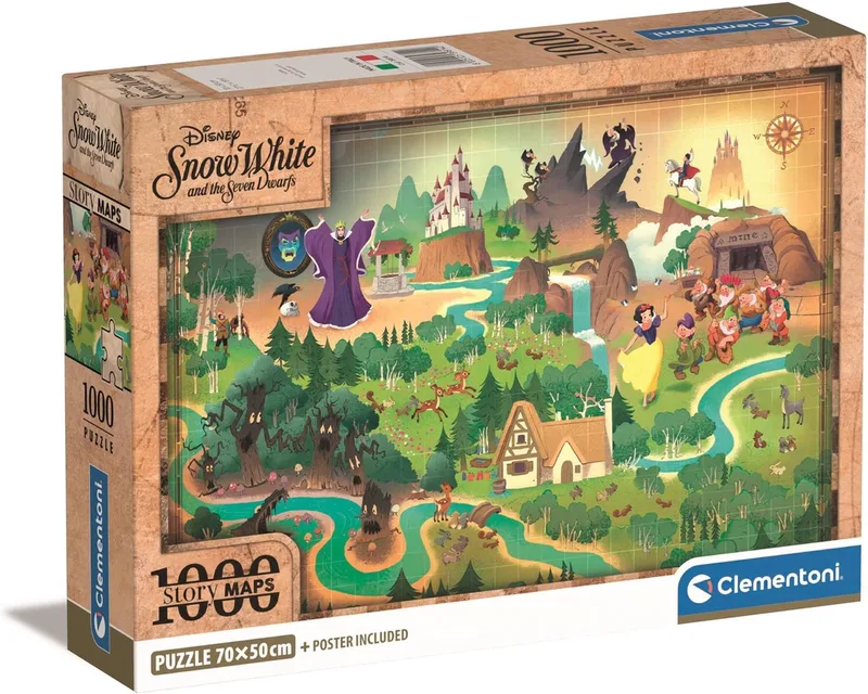Puzzel - 1000 Stukjes - Disney Sneeuwwitje Story Maps from Clementoni, Multicolour edition – box