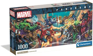Puzzel - 1000 Stukjes - Marvel Heroes vs Villains - Panorama Formaat - Compact Box von Clementoni, Ausgabe Mehrfarbig – Schachtel 1 von 2