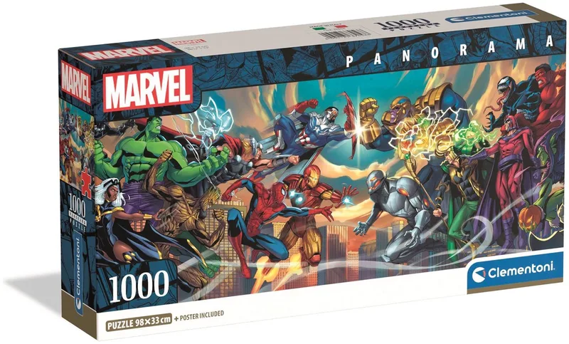 Puzzel - 1000 Stukjes - Marvel Heroes vs Villains - Panorama Formaat - Compact Box de Clementoni, édition Multicolore – boîte