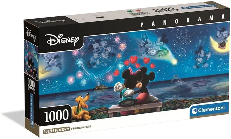 Puzzel - 1000 Stukjes - Panorama Mickey & Minnie - Compact Box van Clementoni, editie Meerkleurig – doos