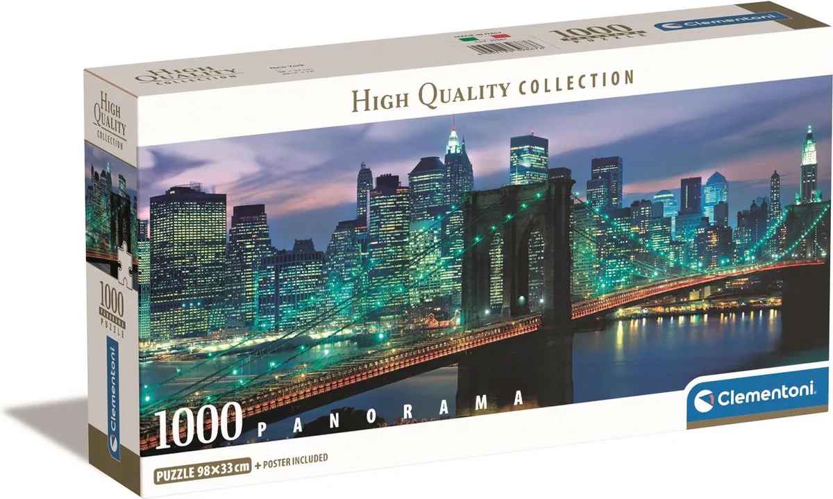 Puzzel - 1000 Stukjes - Panorama New York Brooklyn Bridge - Puzzel Voor Volwassenen - High Quality Collection van Clementoni, editie Meerkleurig – doos