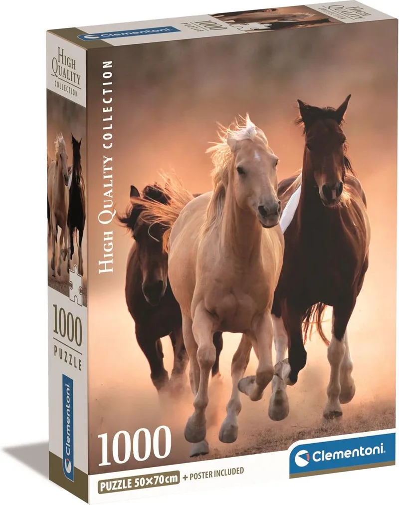 Puzzel - 1000 Stukjes - Rennende Paarden - Puzzel Voor Volwassenen - High Quality Collection van Clementoni, editie Meerkleurig – doos